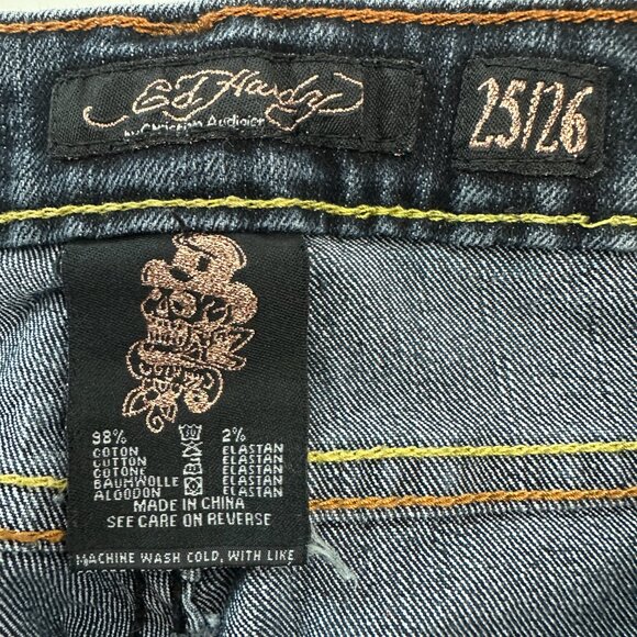 Ed Hardy Bootcut Embroidered Back Pockets Womens size 25 26 Dark Blue Denim Jean - Picture 3 of 4
